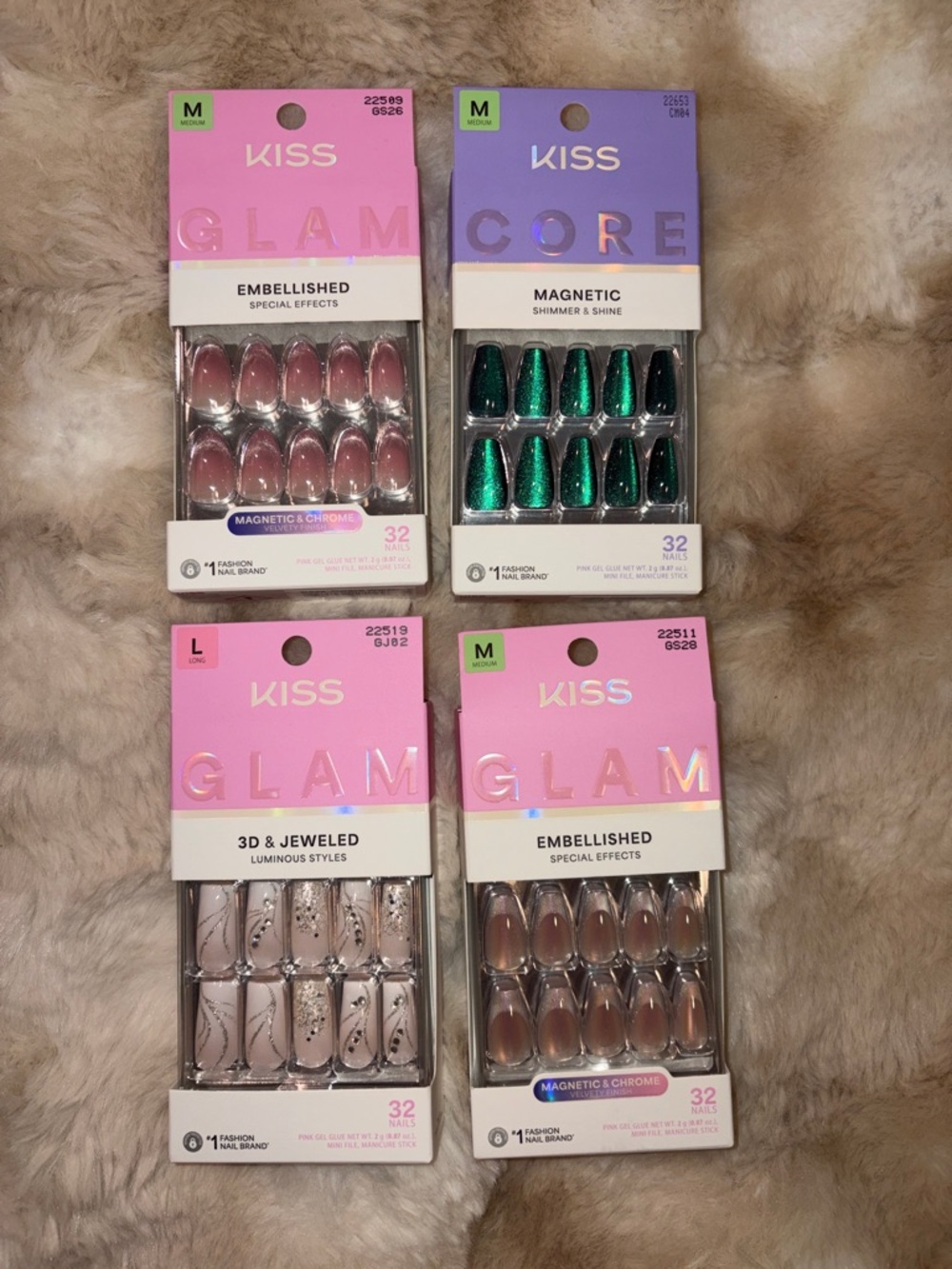 KISS Press-On Nail Multi-Pack – Pink, Teal, Nude Sets NIB